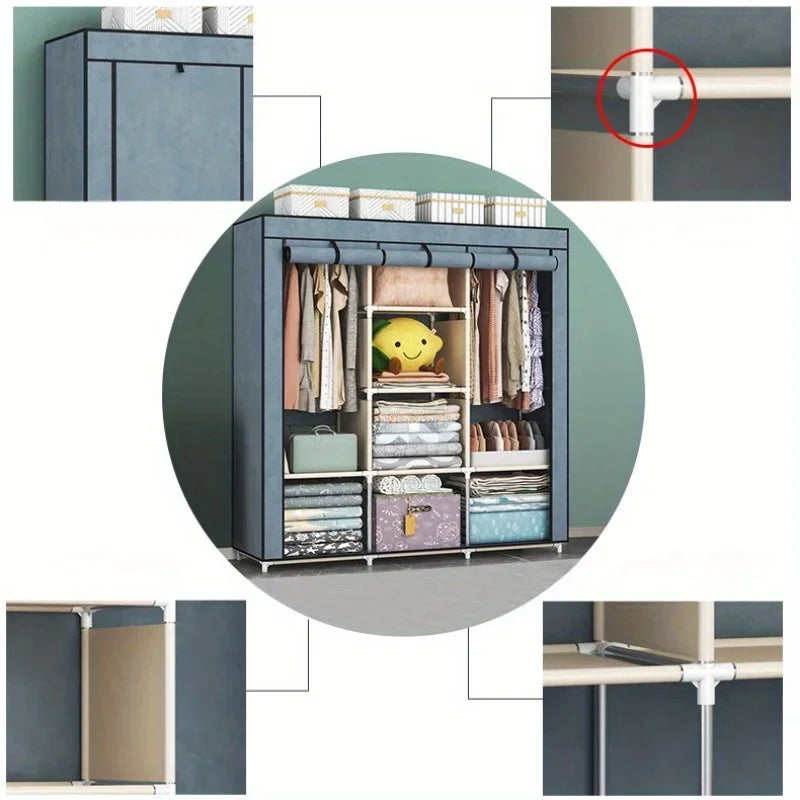 Armoire anti-poussière en tissu - Rangement multicouche pour chambre