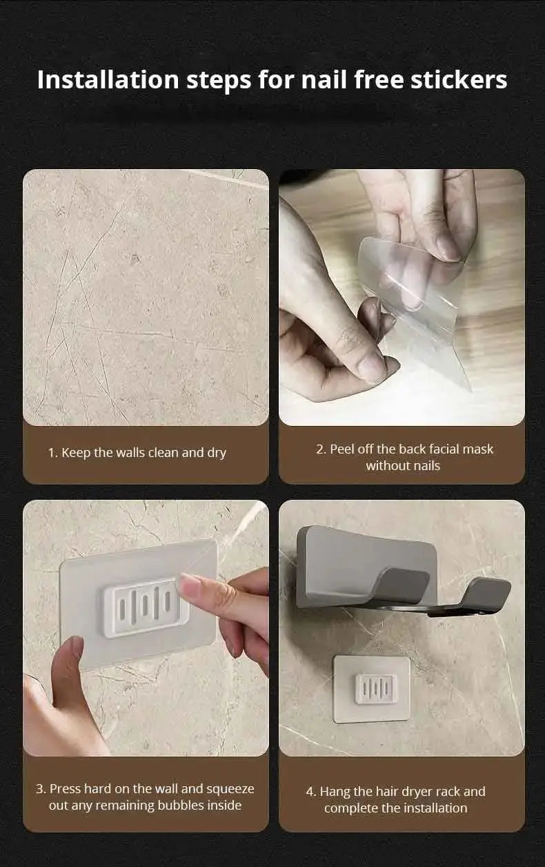 Sèche-Cheveux Mur Monté - Rack de Stockage Sans Poinçonnage