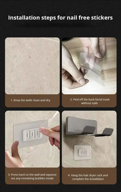 Sèche-Cheveux Mur Monté - Rack de Stockage Sans Poinçonnage