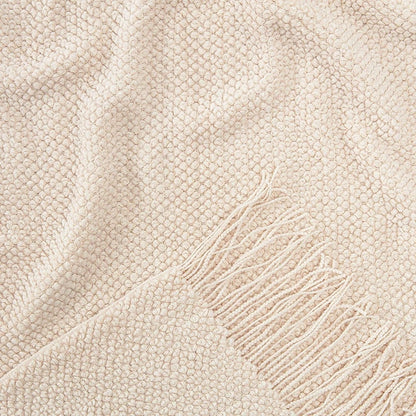 Plaid Vintage Orange Rouge Tricoté avec Glands - Confort Luxe