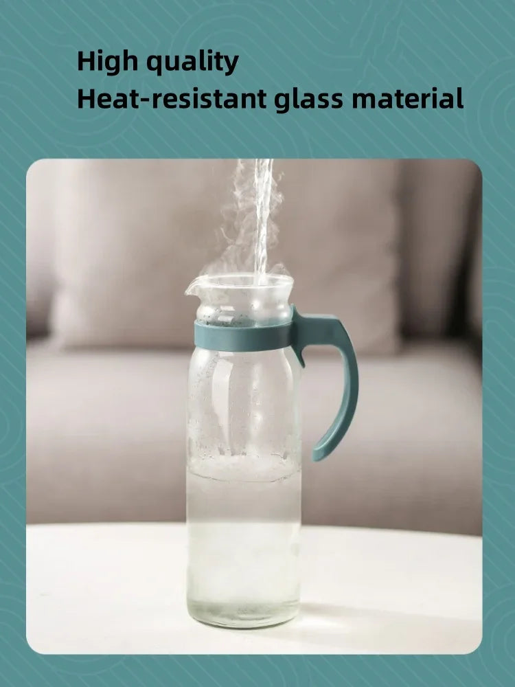 Pichet en verre résistant à la chaleur avec couvercle et poignée