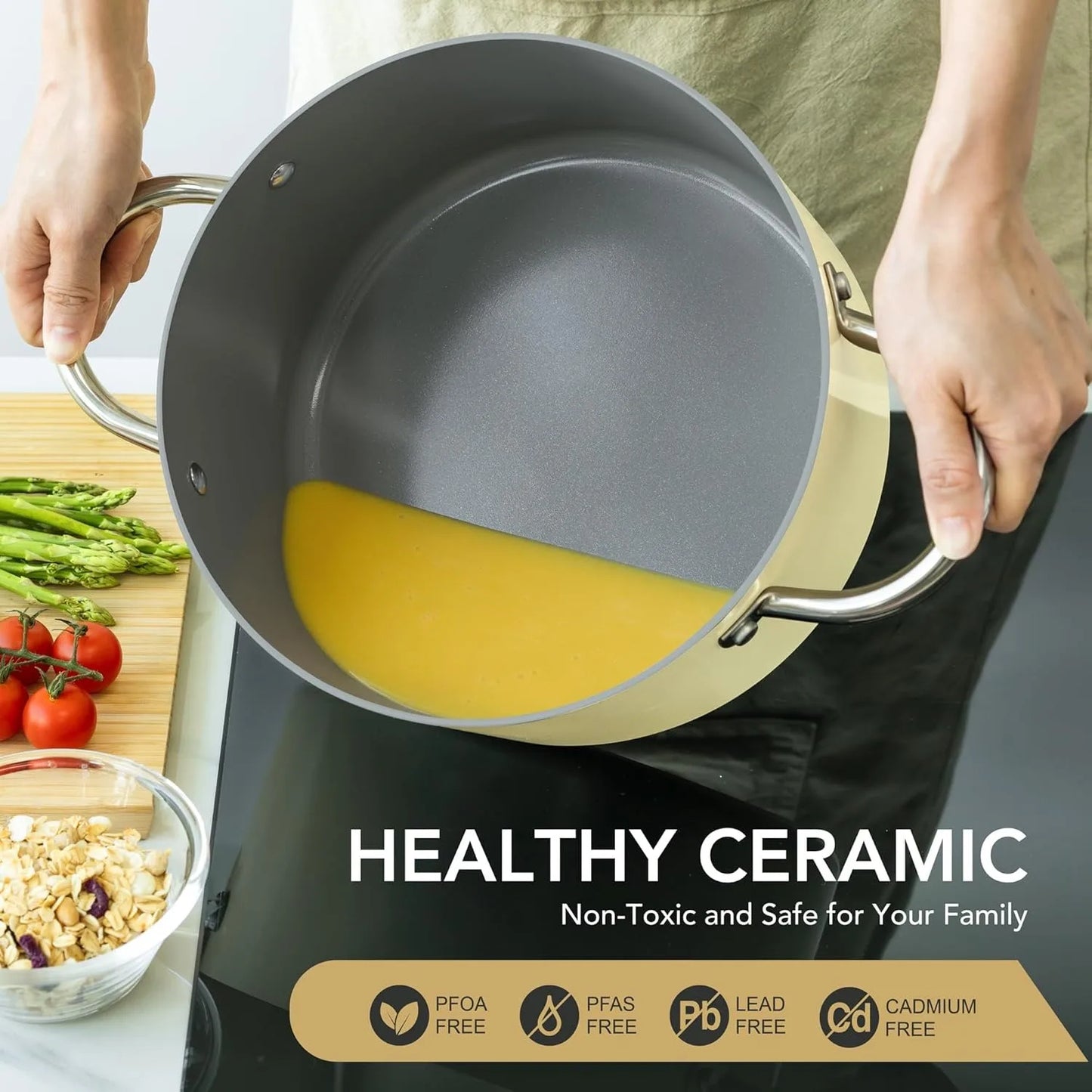 Marmite antiadhésive Michelangelo 6L avec couvercle - Compatible Induction