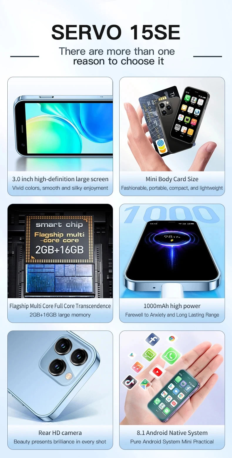 Mini Smartphone SERVO 15SE - 3G Android, WiFi & Hotspot Portable