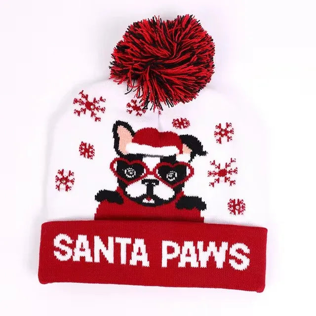 Chapeau de Noël LED Clignotant - Bonnet Tricoté Bonhomme de Neige