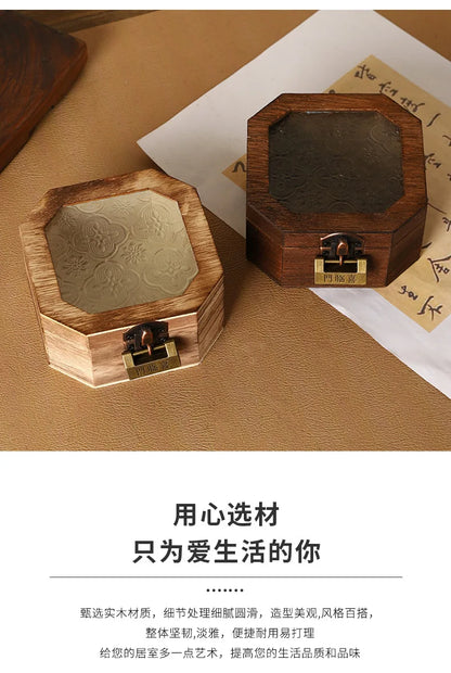 Boîte de rangement en bois rétro avec verre - Bégonia décoratif