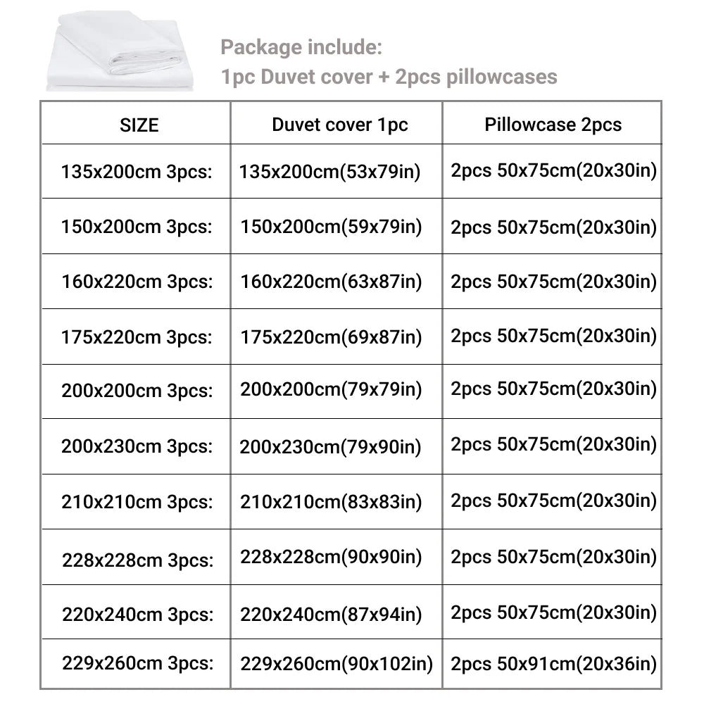 Ensemble de literie 3 pièces : Housse de couette & taies - Double/Queen/King