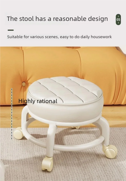 Tabouret Roulant en Cuir PU avec Roulettes - Pouf Rond Pratique