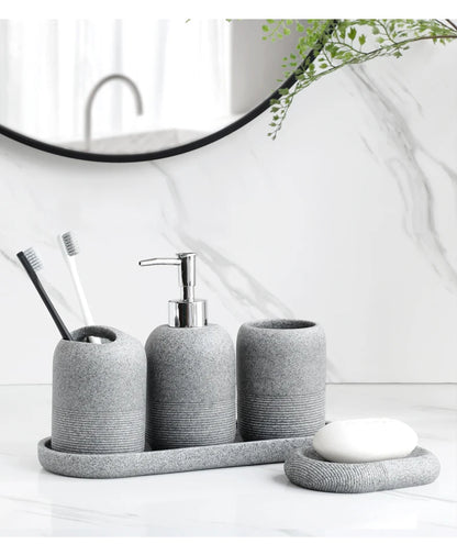 Ensemble d'accessoires de salle de bain 5 pièces - Beige et gris