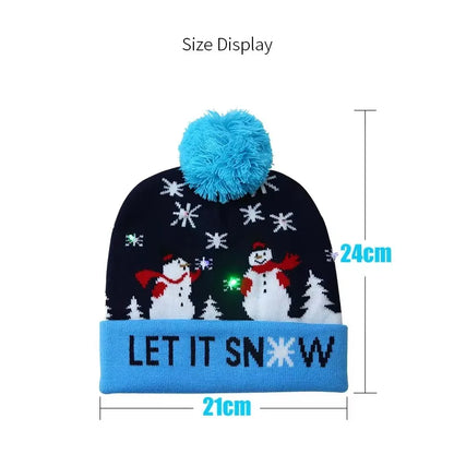 Chapeau de Noël LED Clignotant - Bonnet Tricoté Bonhomme de Neige