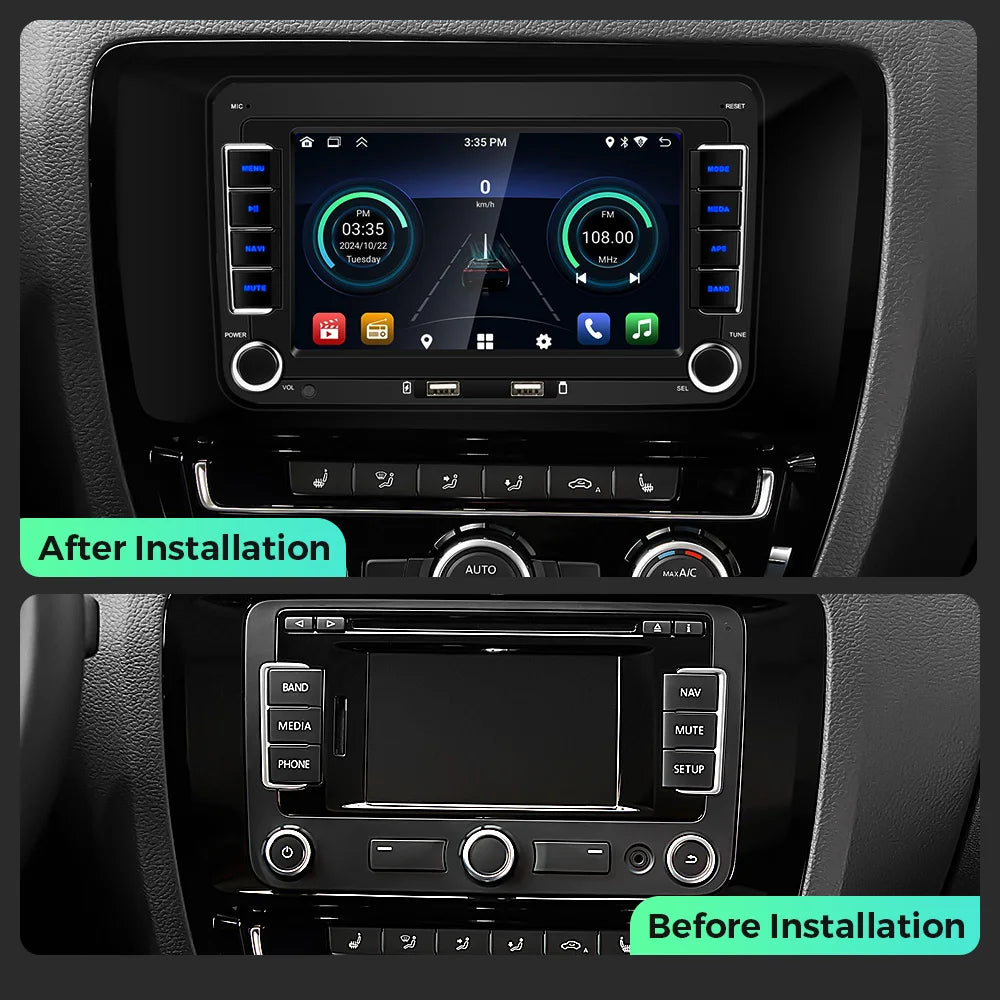 Autoradio Android 7" GPS Carplay pour VW, Seat, Audi - 2Din
