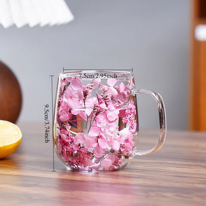 Tasse Anti-brûlure Double Couche Fleur Séchée Créative pour Bureau