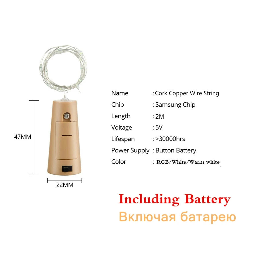 Guirlande LED cuivre pour bouteille de vin - Décoration de Noël 2m