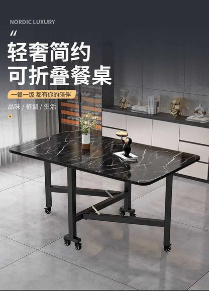 Table à manger pliante en roche, mobile et multifonctionnelle