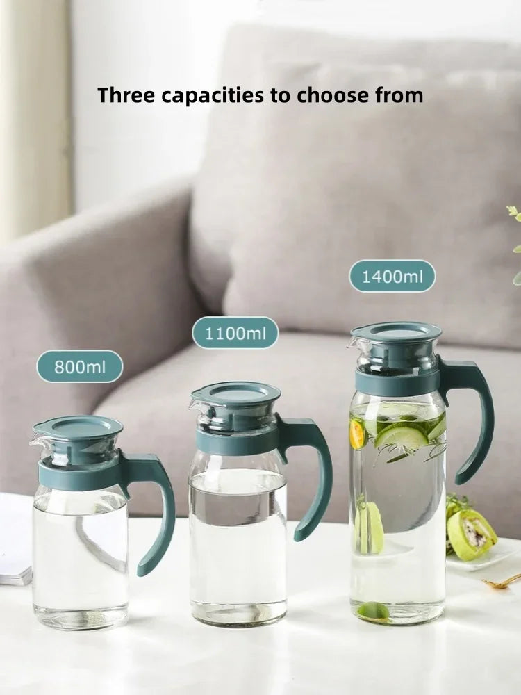 Pichet en verre résistant à la chaleur avec couvercle et poignée
