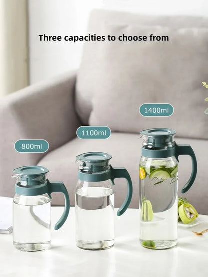Pichet en verre résistant à la chaleur avec couvercle et poignée
