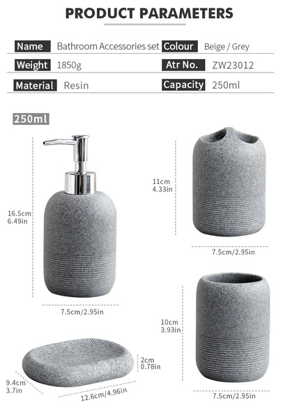 Ensemble d'accessoires de salle de bain 5 pièces - Beige et gris