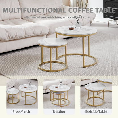 Table d'Appoint Ronde en Marbre Nordique - Luxe 60cm/80cm