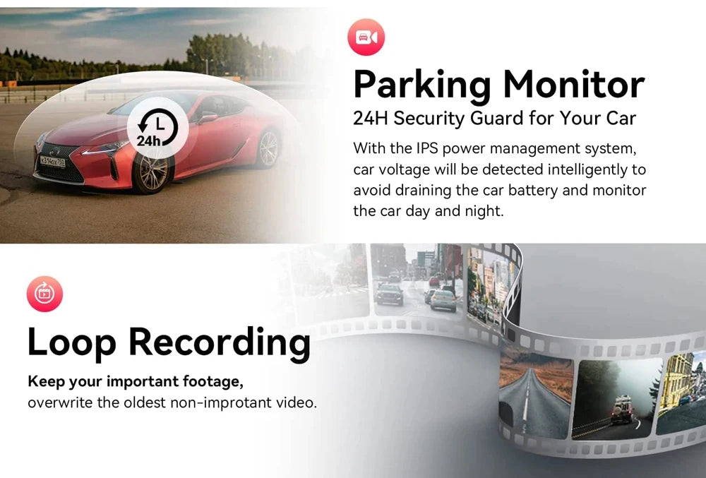 Dashcam 4K 3840P avec Carplay, GPS et WiFi - Caméra Voiture