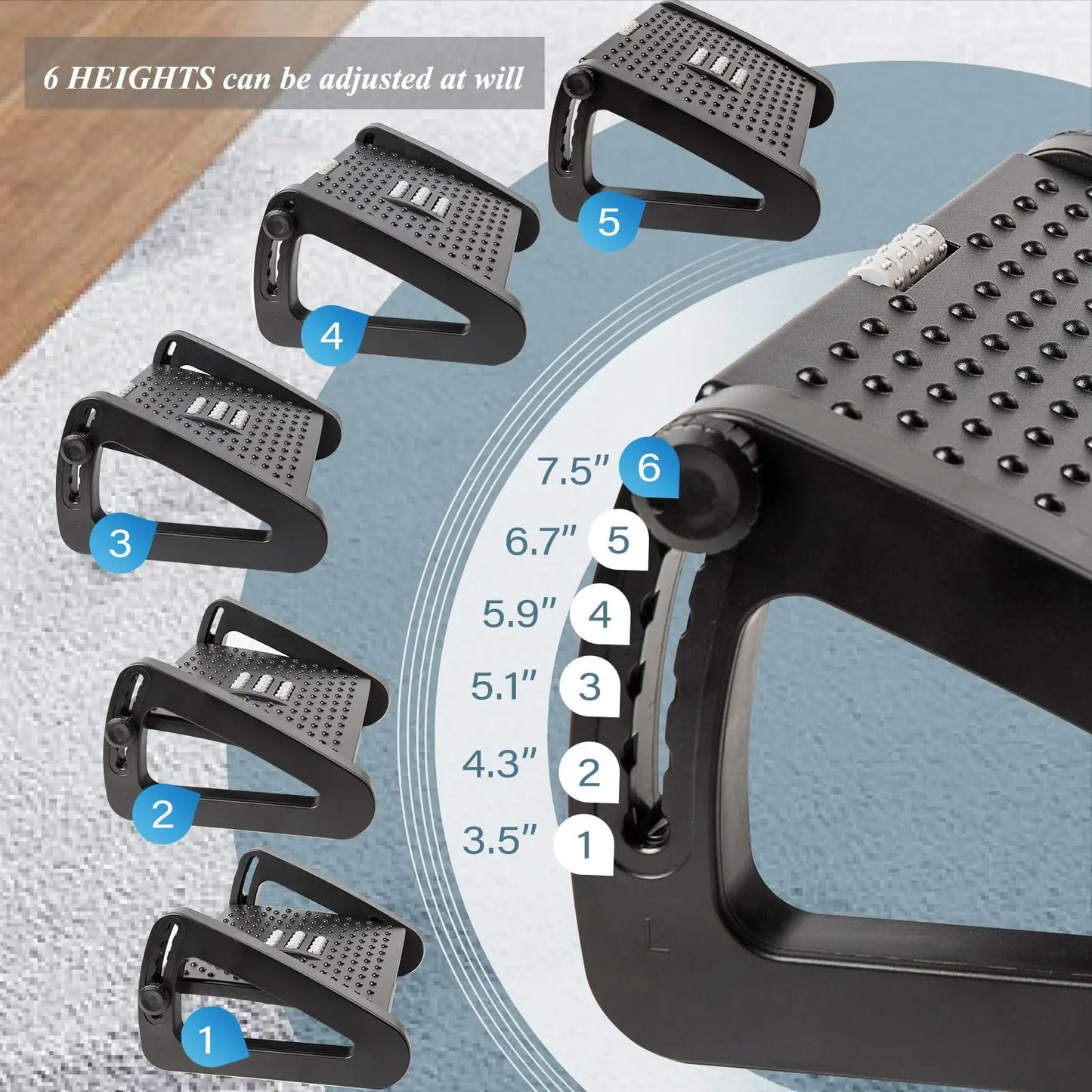 Repose-pieds ergonomique avec rouleaux de massage pour bureau