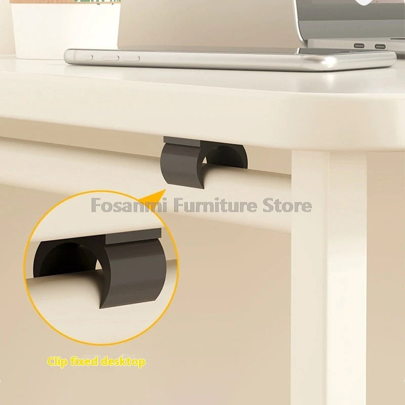 Bureau pliable blanc compact avec roulettes pour bureau à domicile