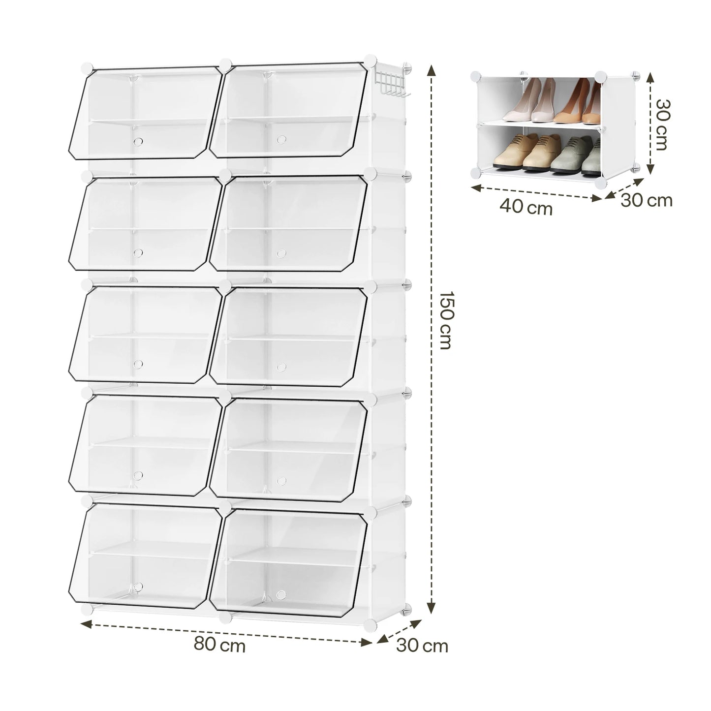 Armoire à chaussures pliable en PP transparent - Organisateur modulaire