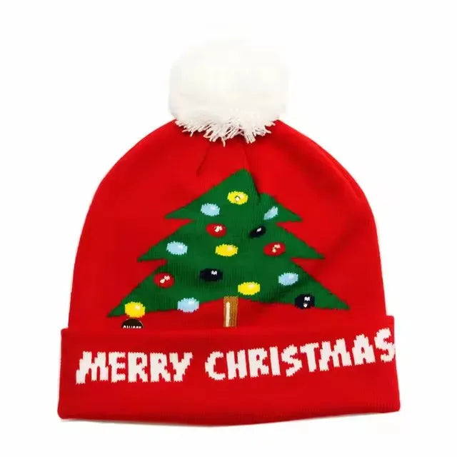 Chapeau de Noël LED Clignotant - Bonnet Tricoté Bonhomme de Neige