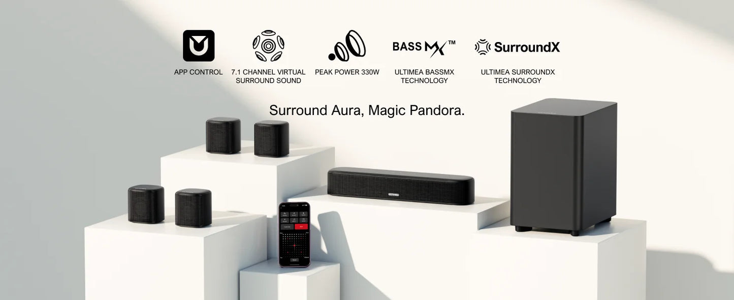 Corde TIMEA - Barre de Son 7.1, 330W, Contrôle Intelligent, Noir