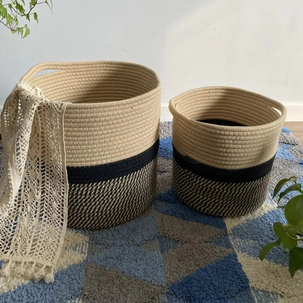 Panier à Linge en Corde de Coton - Panier de Rangement Pliable Luxe