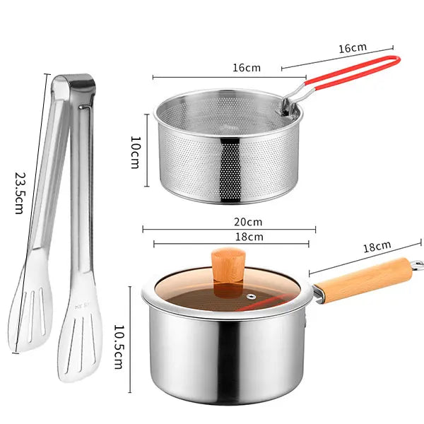 Marmite en inox 20cm avec panier - Casserole à induction et manche bois