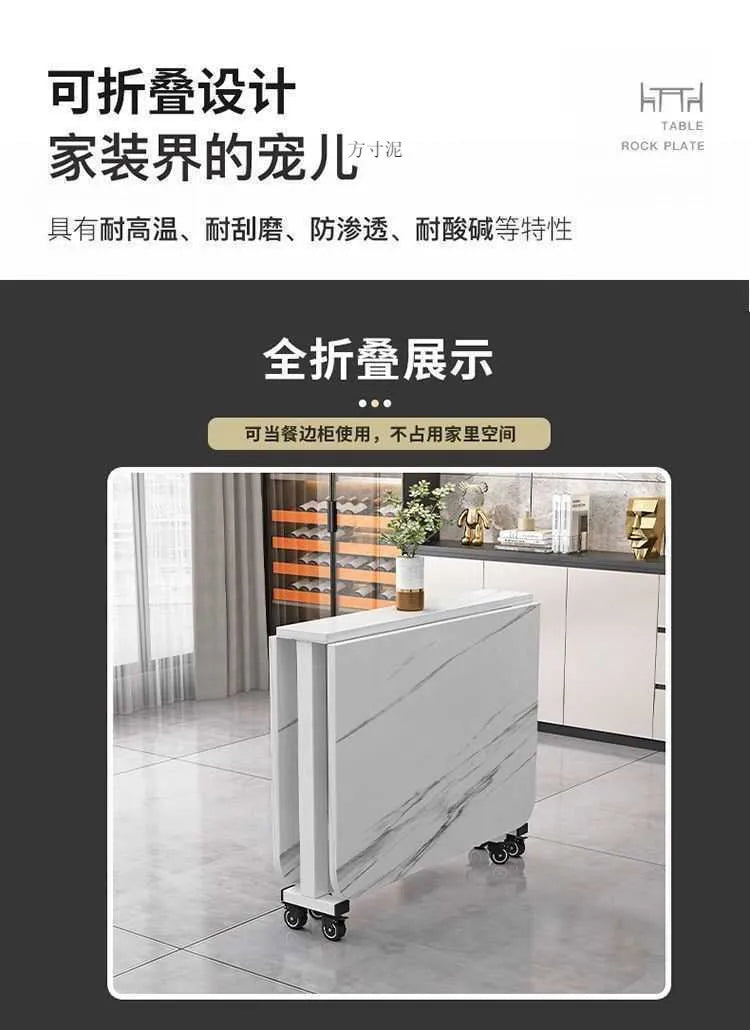 Table à manger pliante en roche, mobile et multifonctionnelle