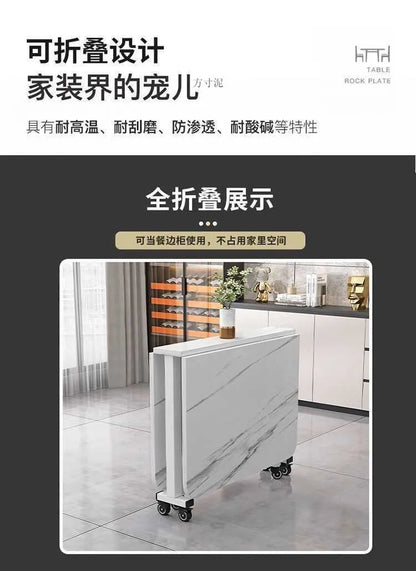 Table à manger pliante en roche, mobile et multifonctionnelle