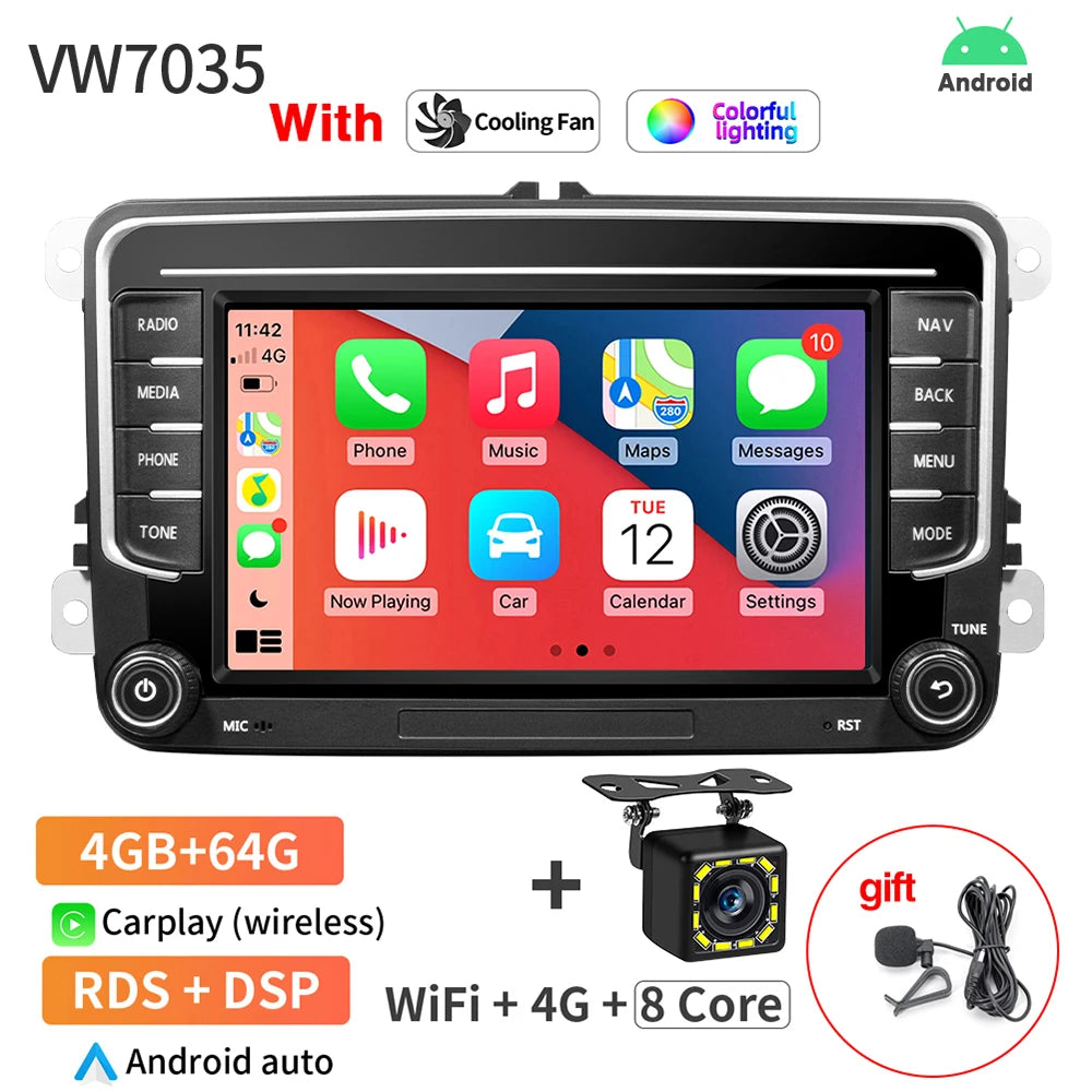 Autoradio GPS Android 13 pour VW, Skoda, Golf, Passat - 2Din
