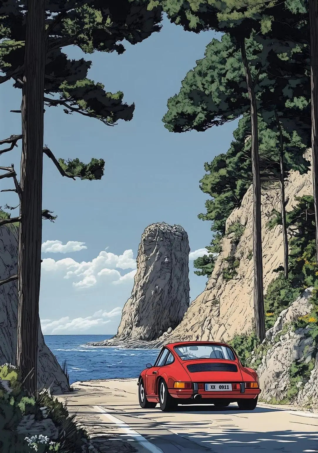 Affiche rétro Porsche 911 - Art mural voyage alpin sur toile