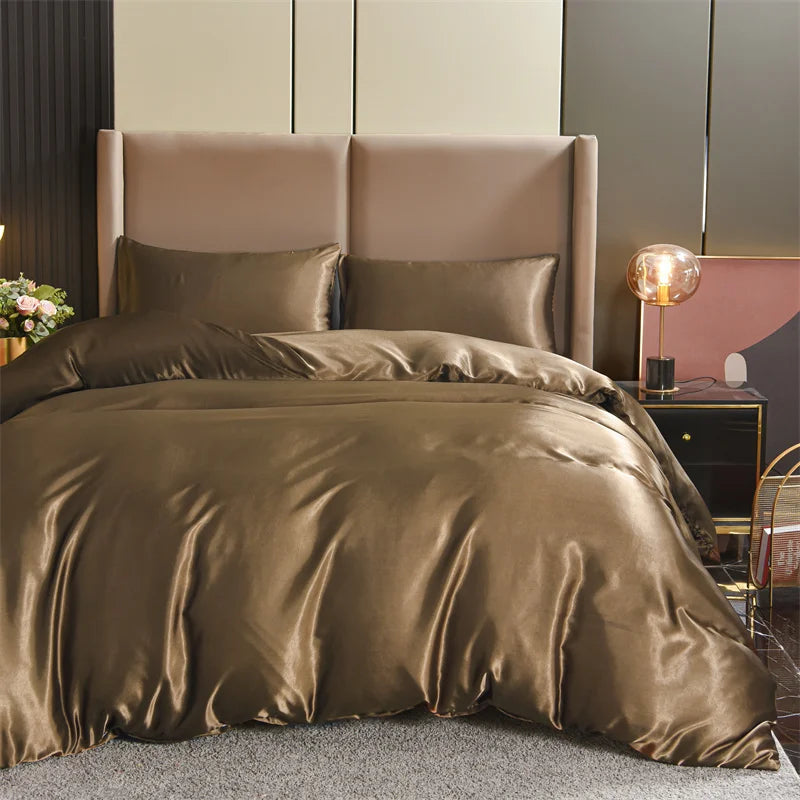 Housse de Couette Satin 3 pièces Queen Noir - Luxe & Douceur