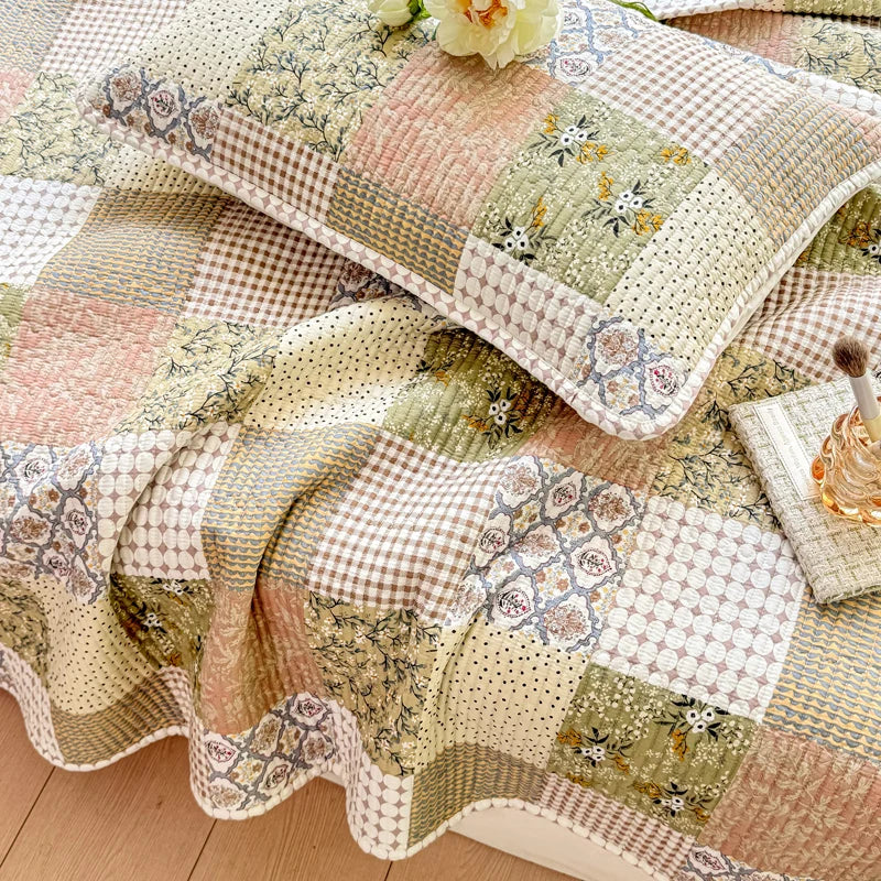 Couvre-lit patchwork en coton 3 pièces, style campagne floral