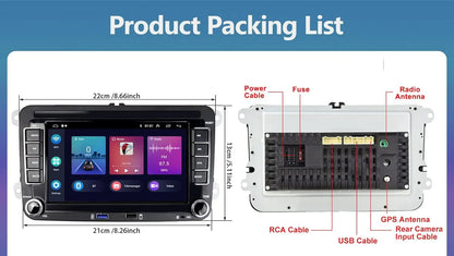 Autoradio Android 7" GPS Carplay pour VW, Seat, Audi - 2Din