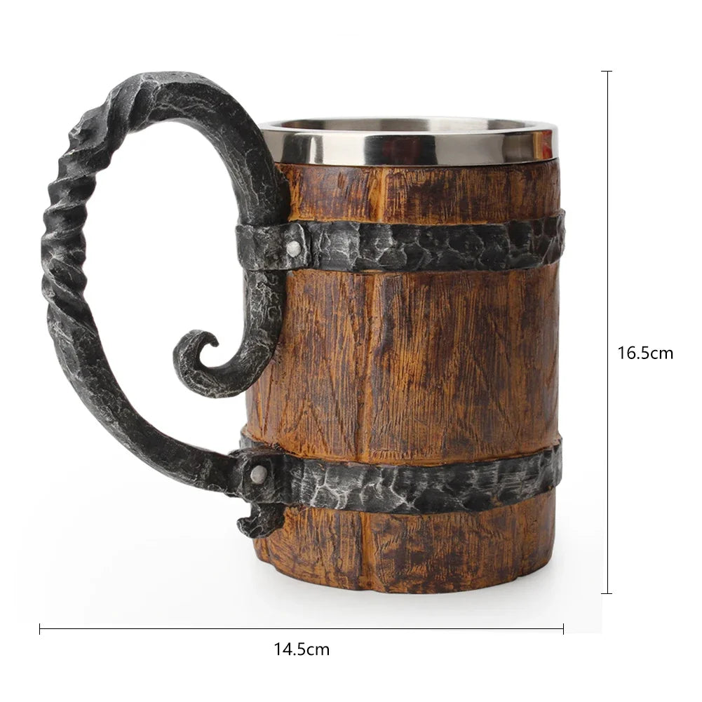 Tasse Viking en Bois Isolée - Baril Double Paroi en Métal