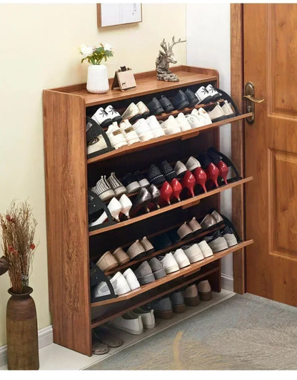 Armoire à chaussures en bois multicouche, gain de place et design pratique