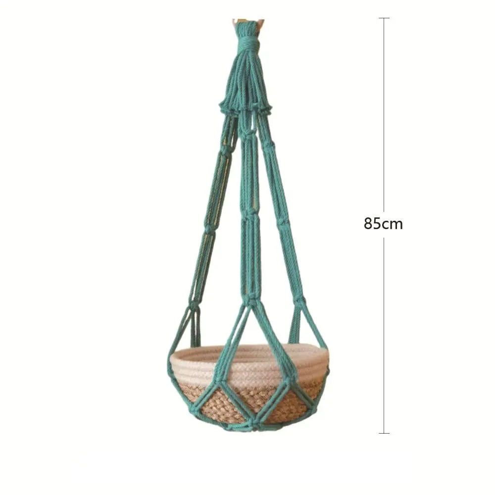 Porte-plante en macramé beige fait main pour intérieur et balcon