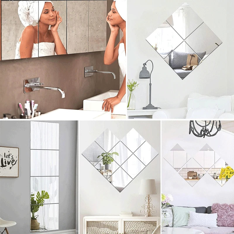 Miroirs auto-adhésifs flexibles pour décoration murale – 8/12 pièces