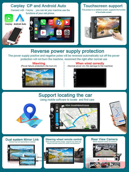 Autoradio 7 pouces 1 Din Carplay & Android Auto - Écran Tactile HD