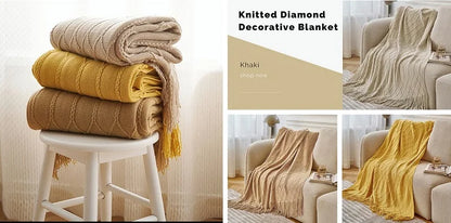 Plaid Vintage Orange Rouge Tricoté avec Glands - Confort Luxe