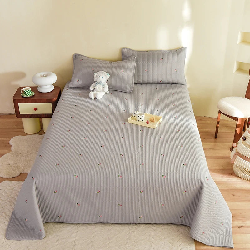 Ensemble Couvre-lit Matelassé Chic en Coton - 3 Pièces avec Taies