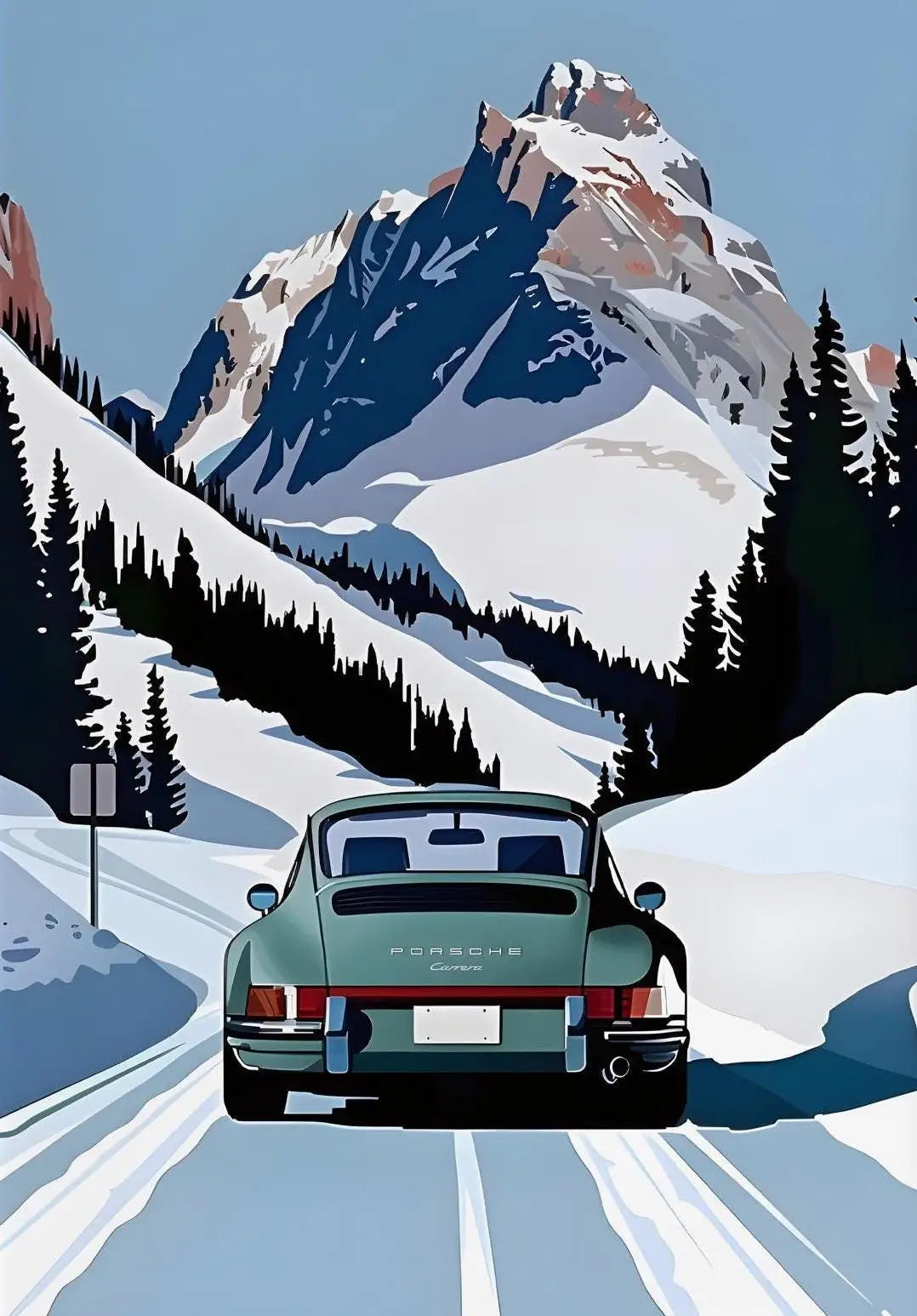 Affiche rétro Porsche 911 - Art mural voyage alpin sur toile