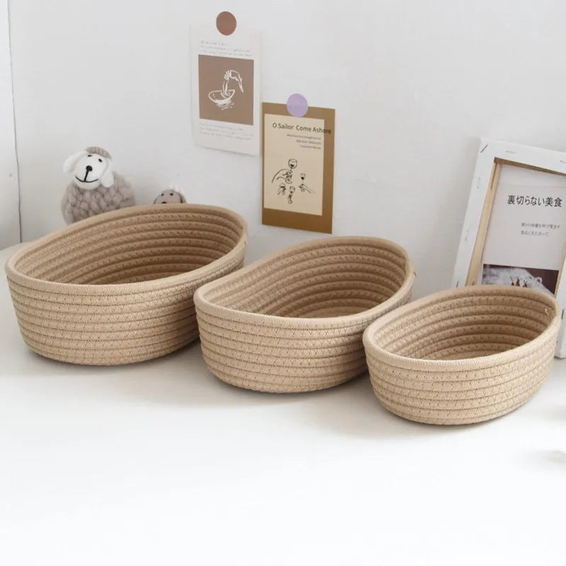 Paniers de rangement en corde de coton pour bureau et cosmétiques