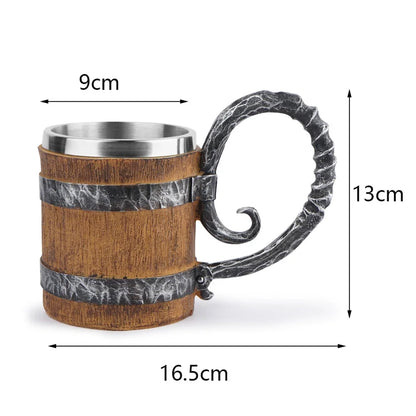 Tasse Viking en Bois Isolée - Baril Double Paroi en Métal