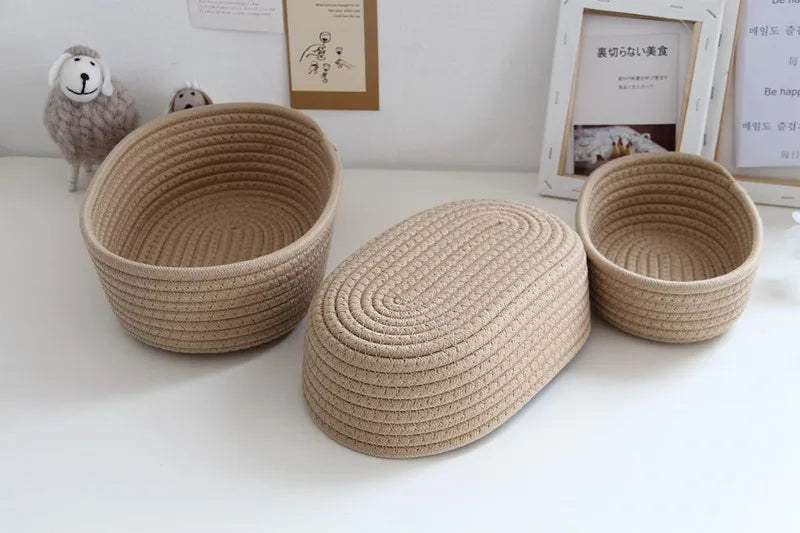 Paniers de rangement en corde de coton pour bureau et cosmétiques