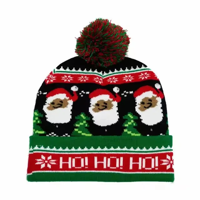 Chapeau de Noël LED Clignotant - Bonnet Tricoté Bonhomme de Neige