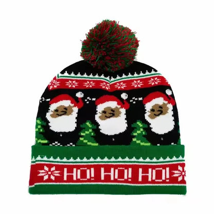 Chapeau de Noël LED Clignotant - Bonnet Tricoté Bonhomme de Neige