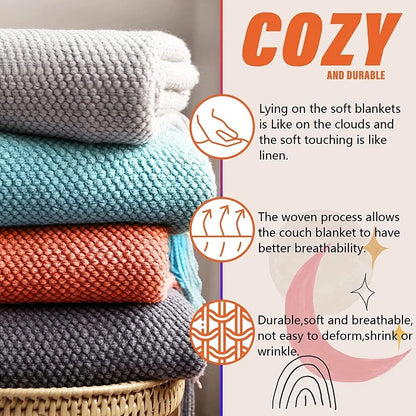 Plaid Vintage Orange Rouge Tricoté avec Glands - Confort Luxe